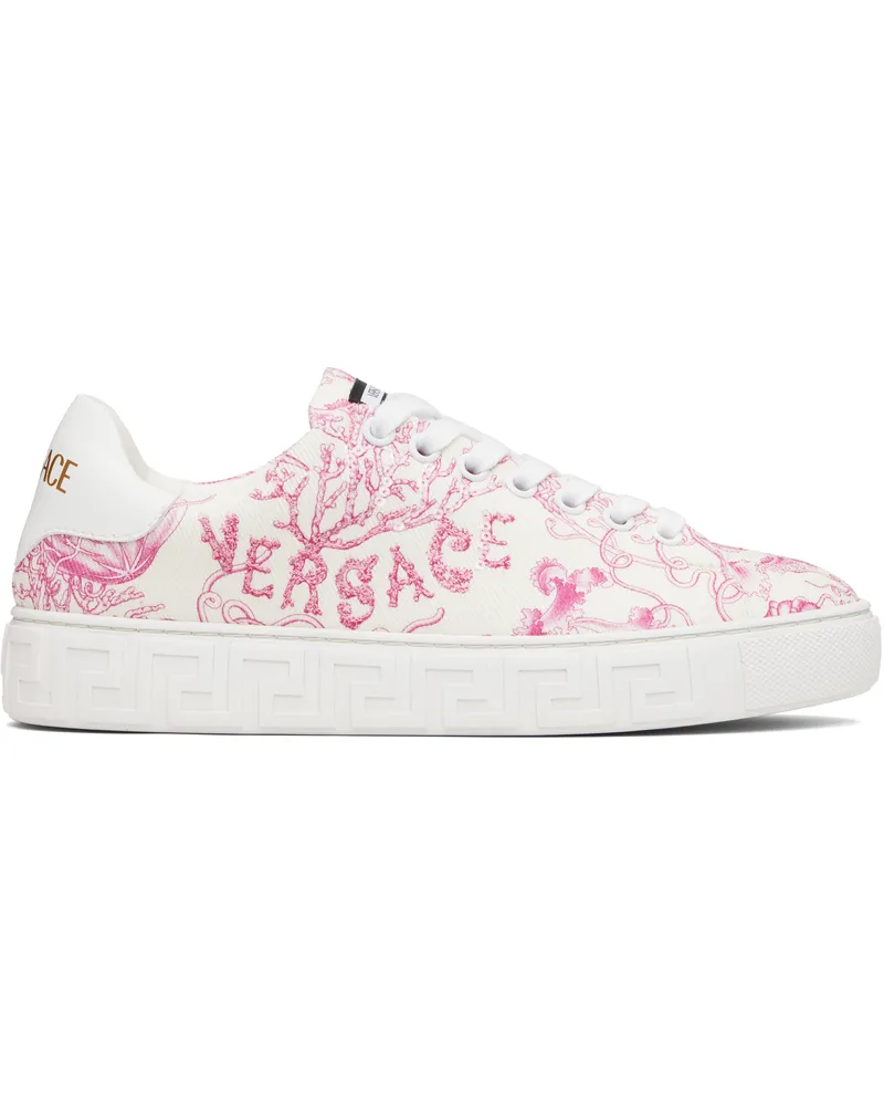 Versace Off-White & Pink Underwater Barocco Greca Sneakers 5k660-eggshell+drago