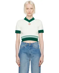 Casablanca Paris White & Green Draped Tennis Top White