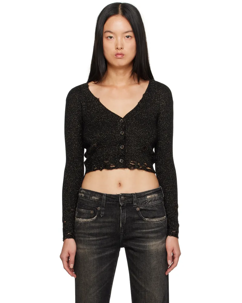 R13 Black Distressed Cardigan Black