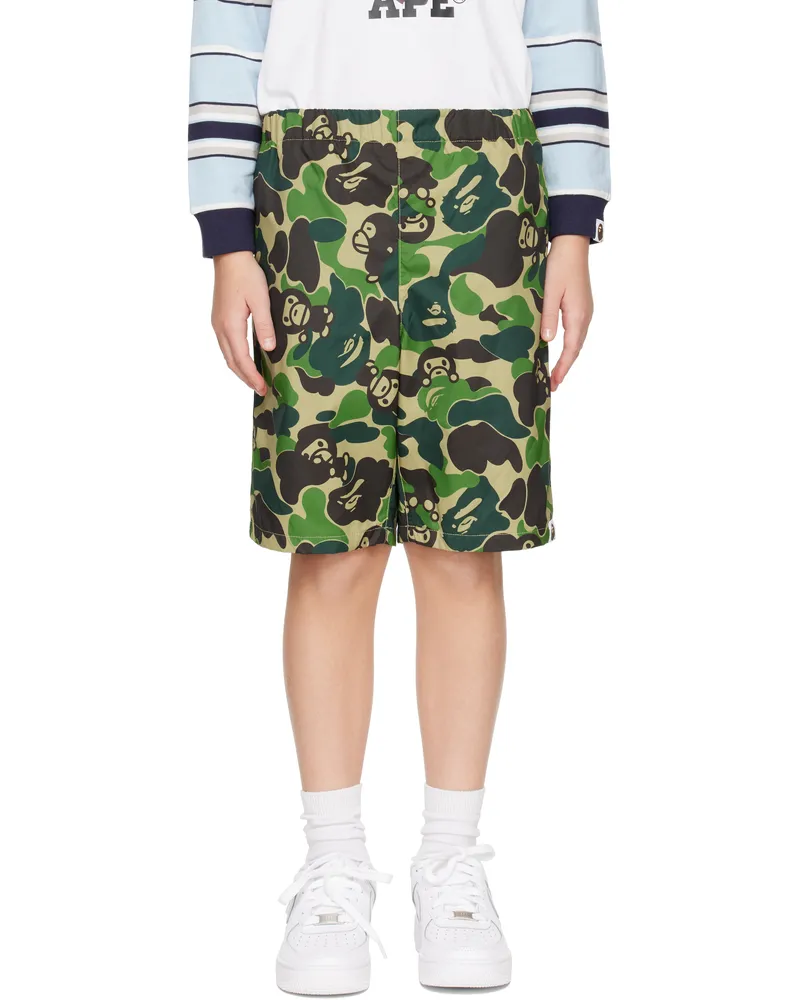 BAPE Kids Green ABC Camo Milo Beach Shorts Grn-green