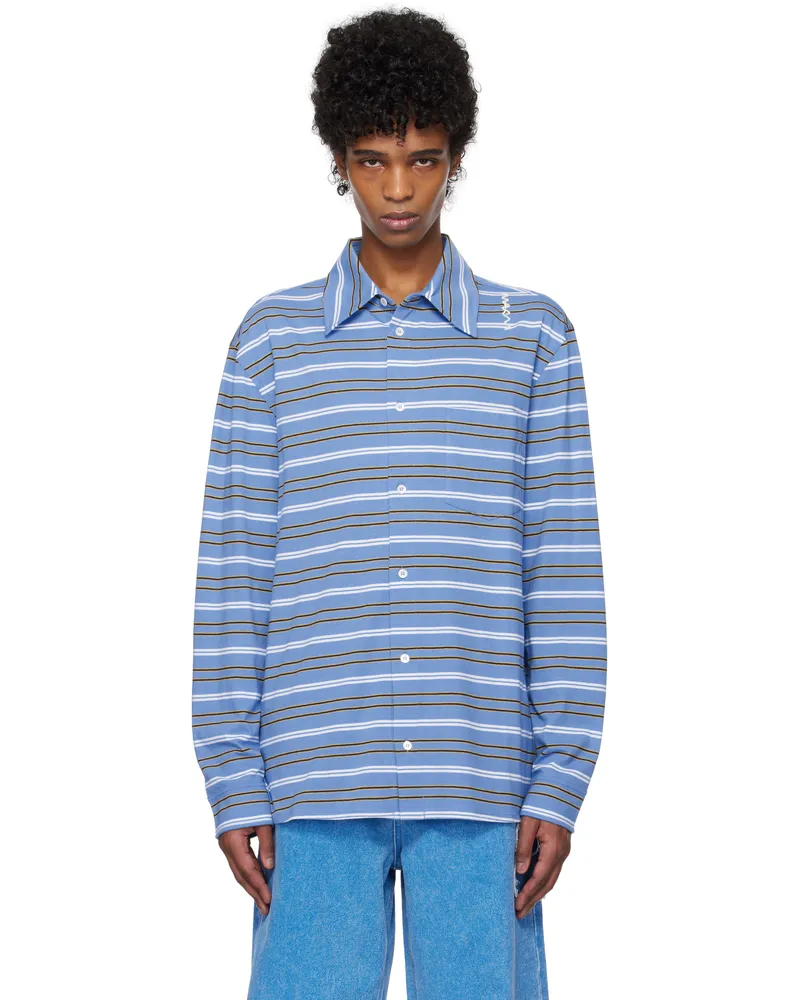 Marni Blue & White Long Sleeved Striped Polo Stb26