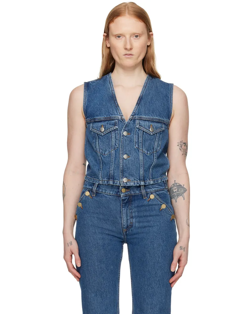 Filippa K Blue Fitted Denim Vest 56