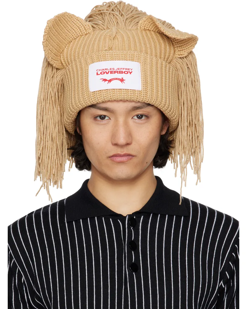 Charles Jeffrey Loverboy Beige Supersized Lion Beanie Beige