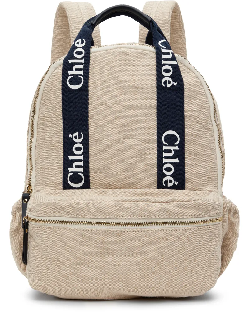Chloé Kids Beige & Navy 'Chloé' Backpack Z40