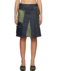 Andersson Bell Blue & Khaki Marta Half-Pleats Midi Skirt Indigo