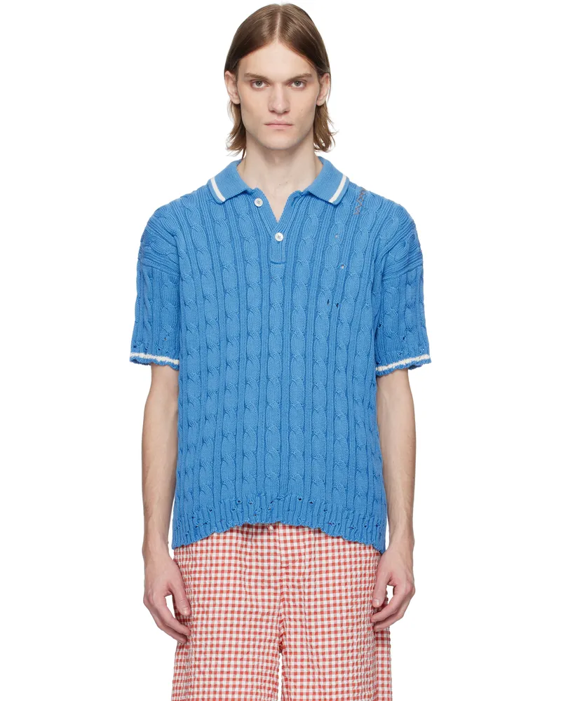 Marni Blue Dishevelled Cable Polo 00b52