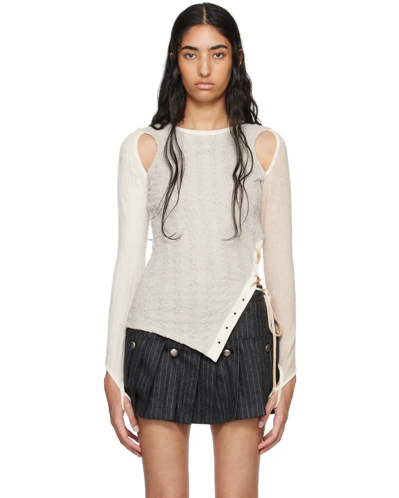 Andersson Bell Gray & Beige Braids Cutout Sweater Oatmeal