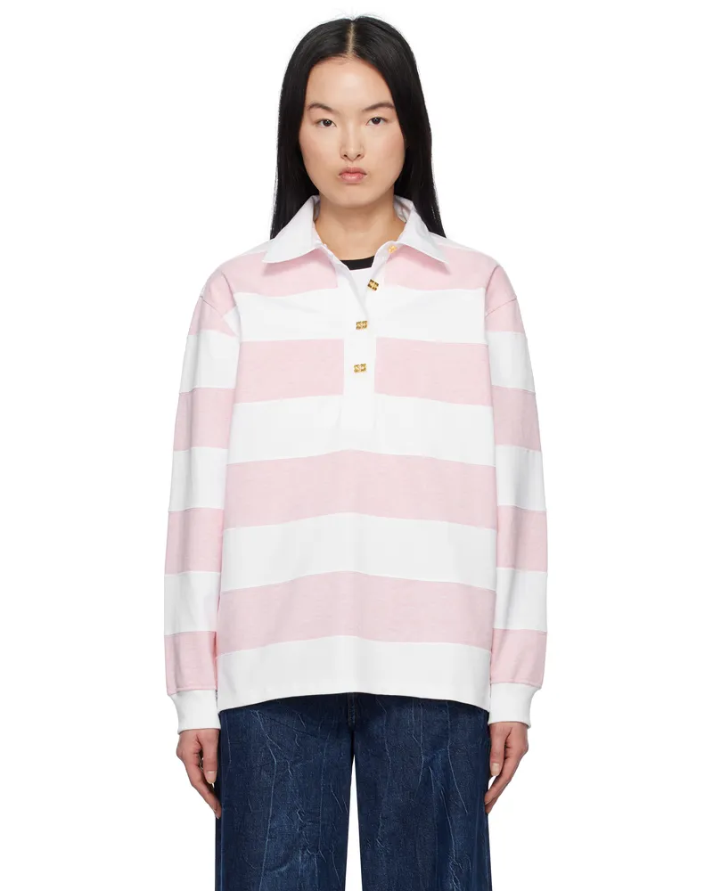 Ganni White & Pink Striped Heavy Cotton Polo 494