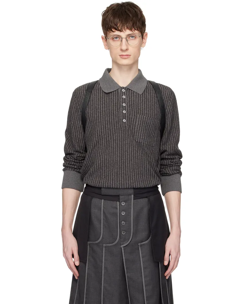 Thom Browne Gray Ribbed Polo 035