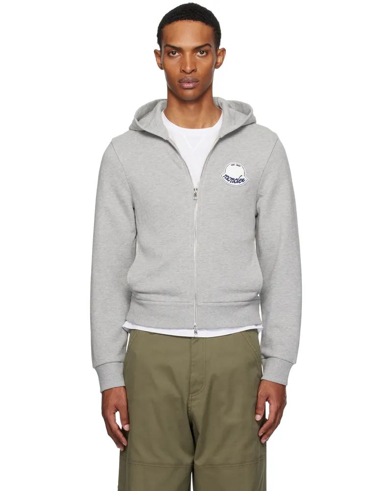 Moncler Gray Logo Cotton Zip-Up Hoodie 986