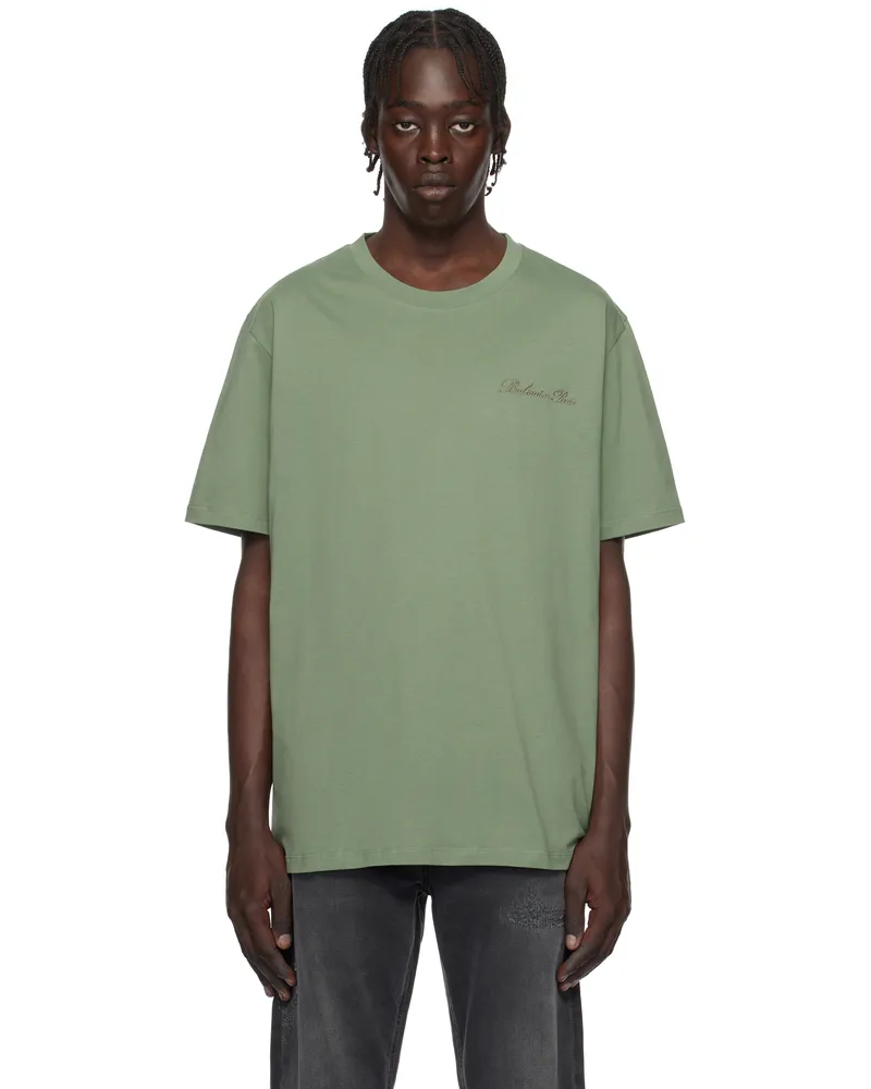 Balmain Green Loose 'Balmain' Signature Embroidery T-shirt Ula