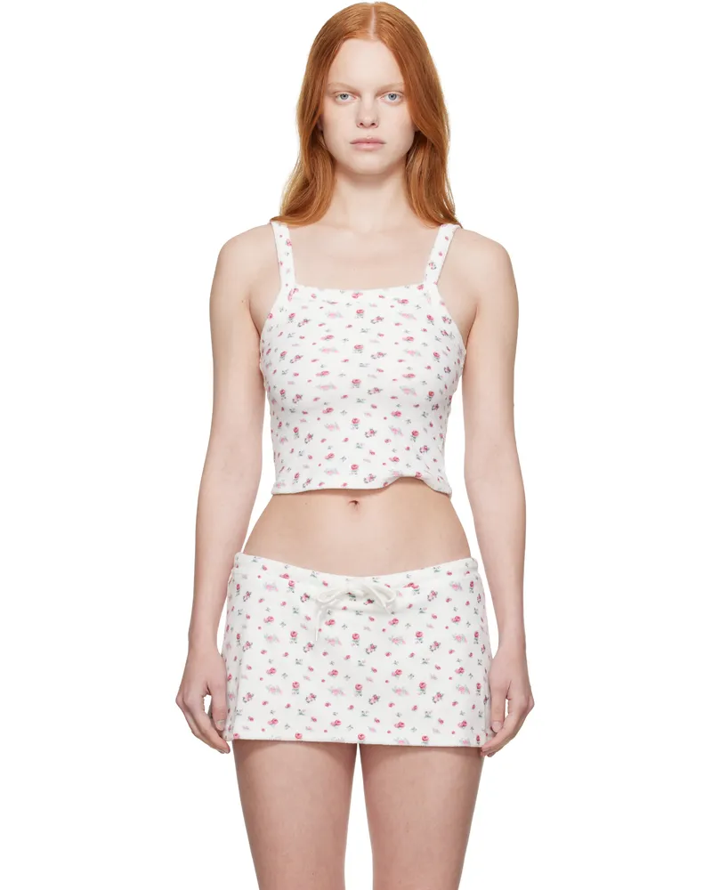 GUIZIO White Dani Terry Tank Top Ditsy