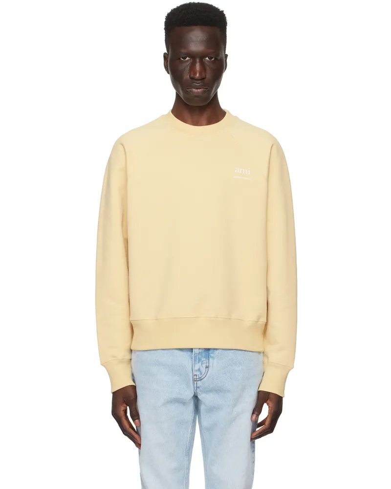 AMI Paris Yellow Printed Sweatshirt Cream