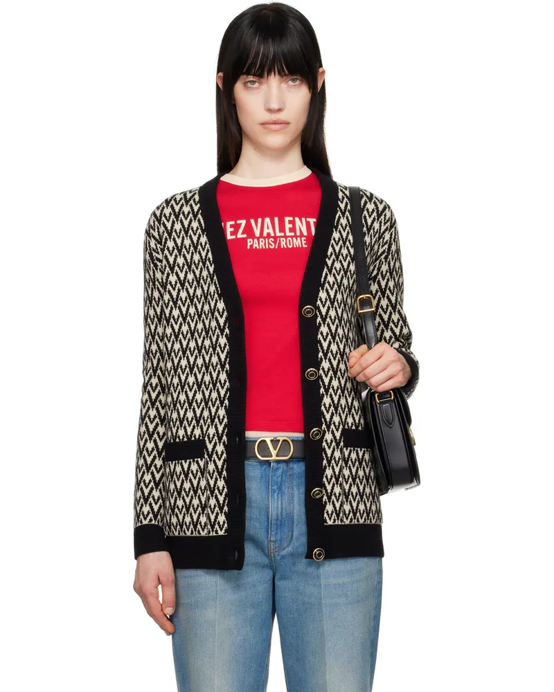 Valentino Garavani Beige & Black 'Toute La V' Cardigan Rex