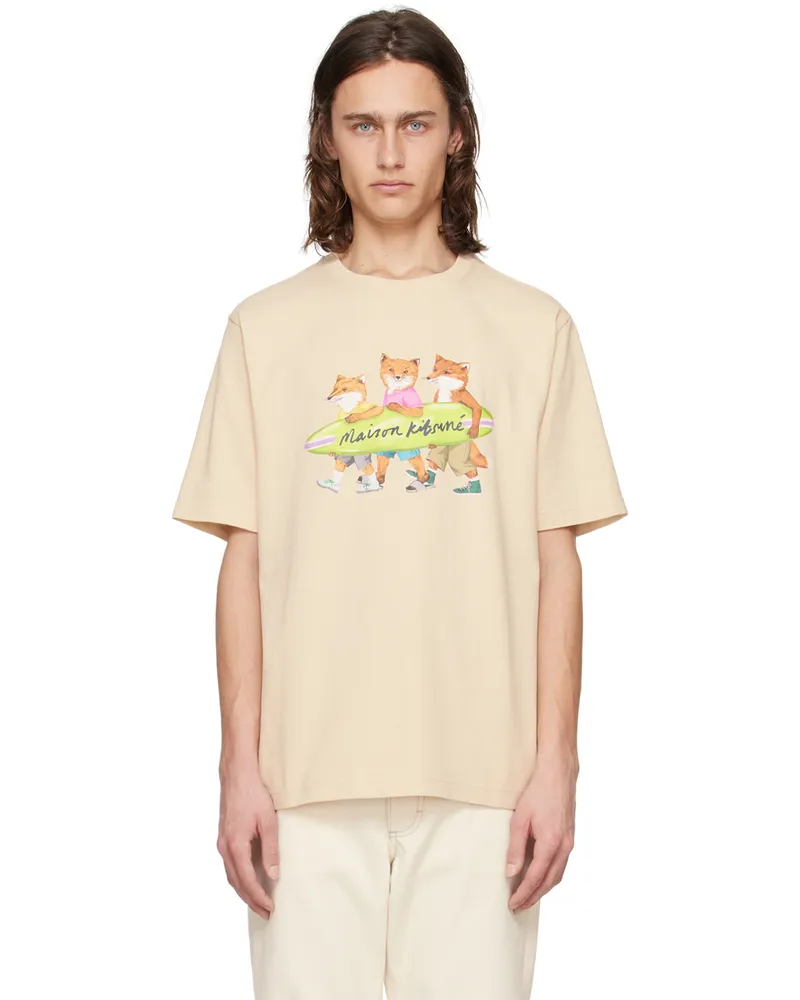 Kitsuné Beige Surfing Foxes T-Shirt P205