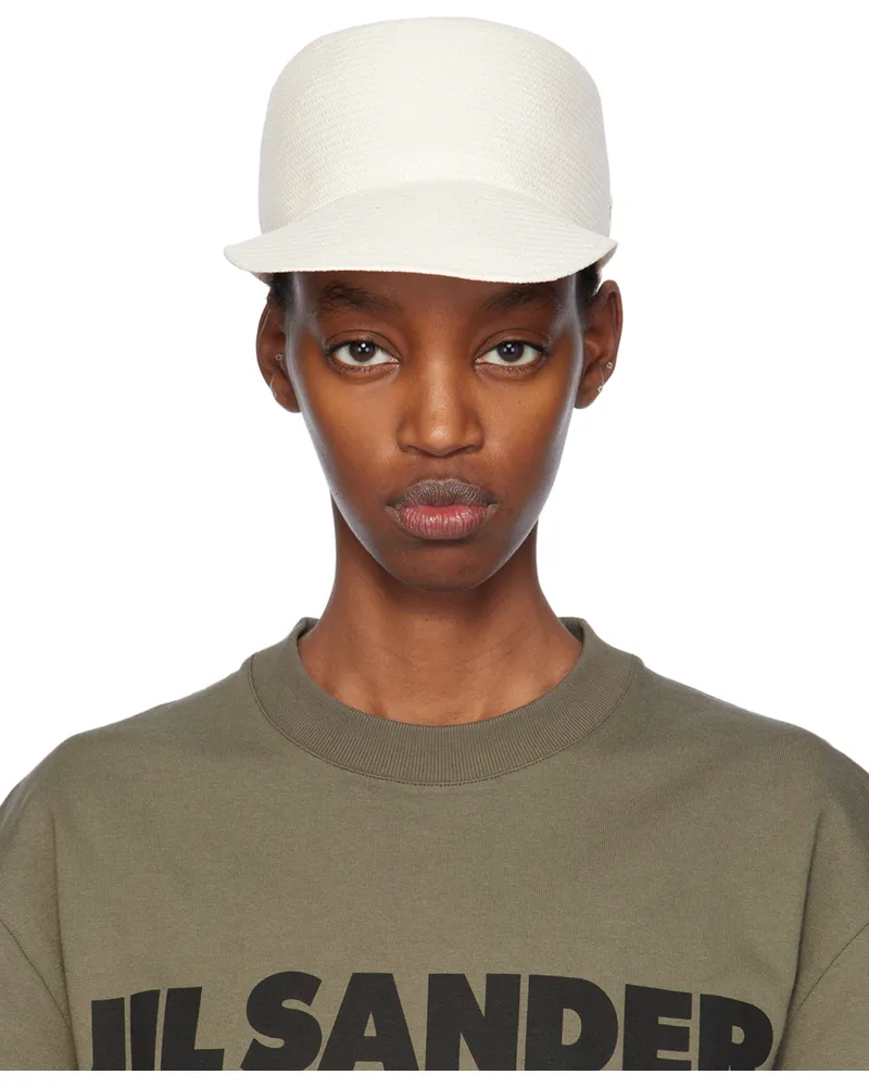 Jil Sander White Paper Herringbone Twill Cap 106