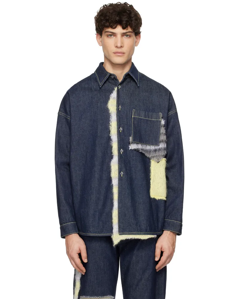 Marni Blue Wool Patched Bull Denim Shirt Dmb99