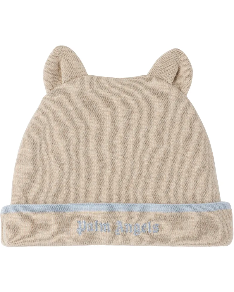Palm Angels Baby Beige Embroidered Knit Beanie Taupe