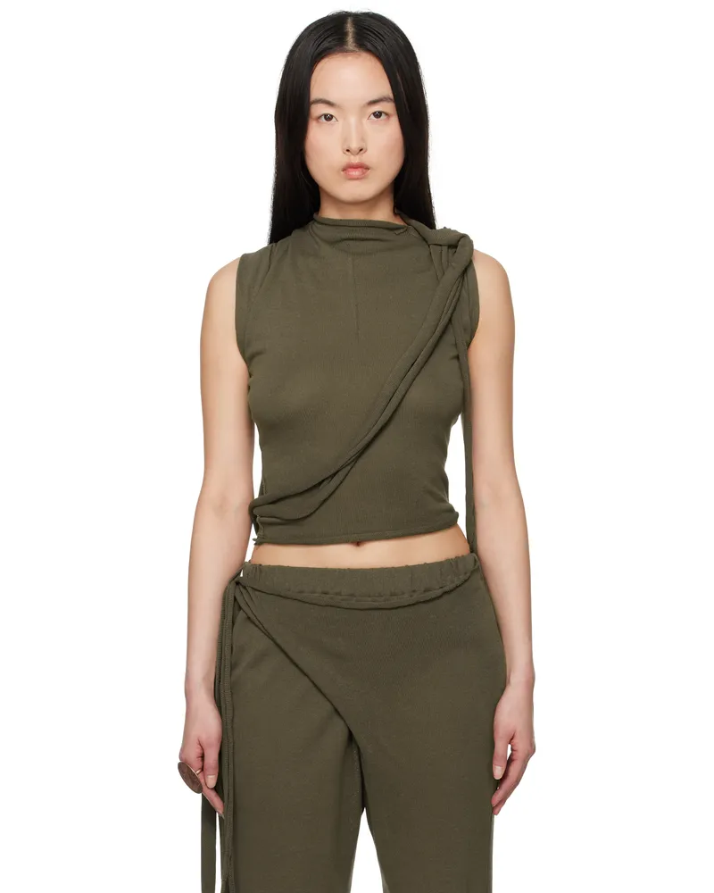 OTTOLINGER Khaki Deconstructed Linen Tank Top Green