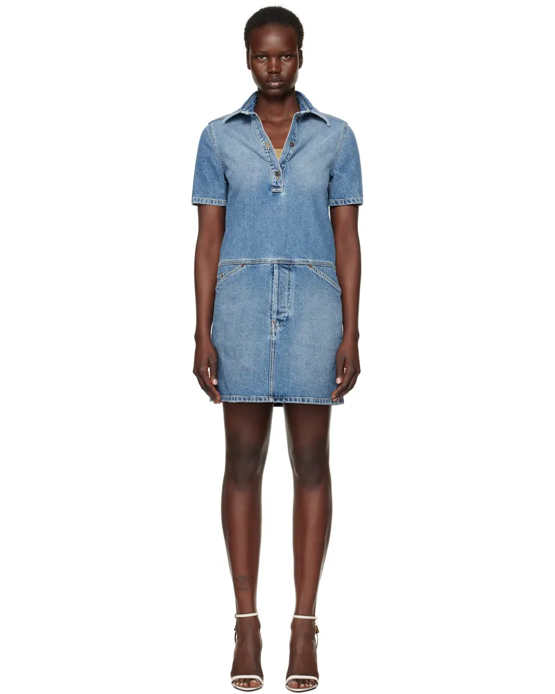Moschino Blue Laurel Crown Emblem Denim Minidress 0285