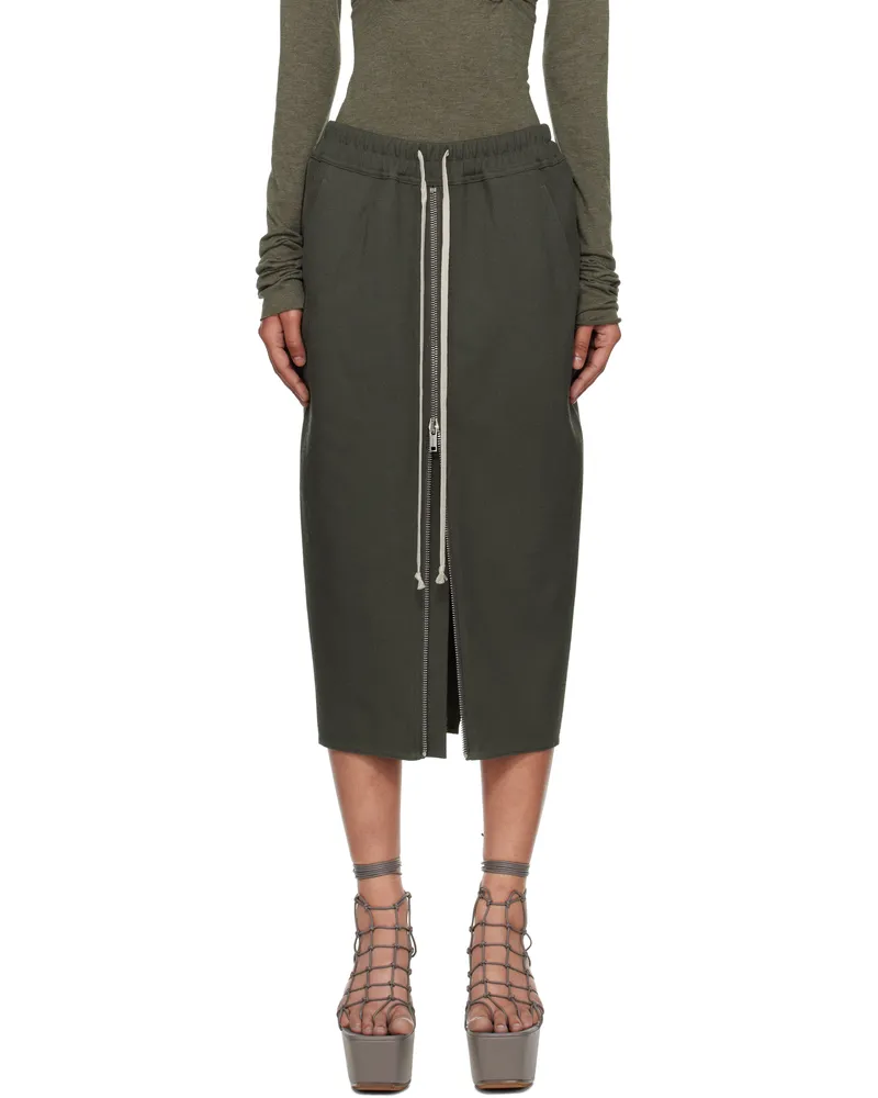 Rick Owens Khaki Concordians Zipped Short Pillar Midi Skirt 25