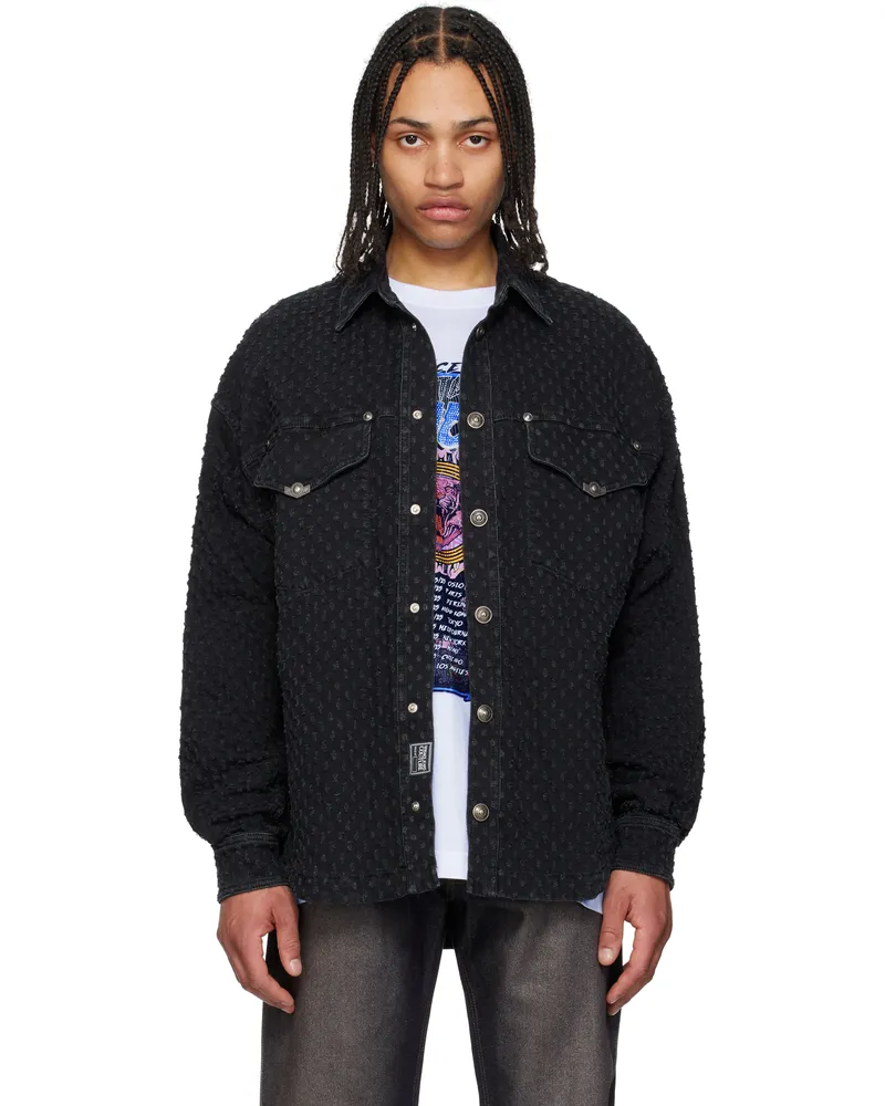 Versace Jeans Black Bouclé Denim Jacket E909-black