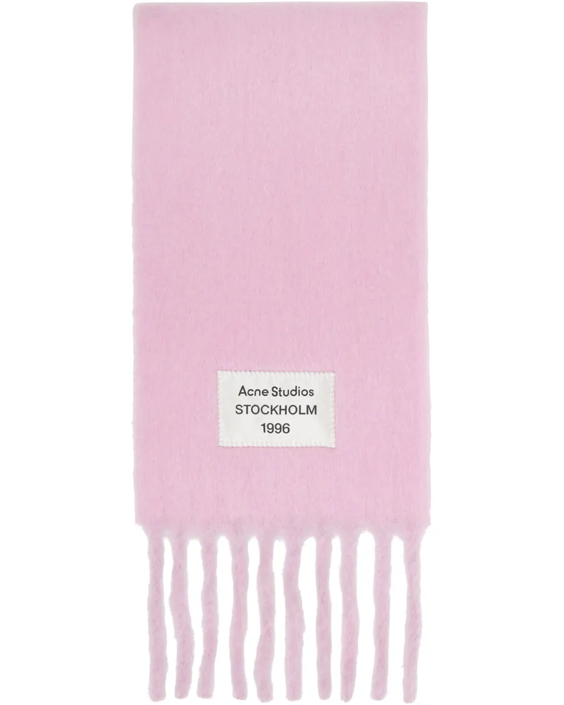 Acne Studios Pink Fringed Logo Label Scarf An4