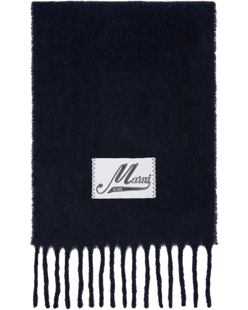 Marni Navy Brushed Alpaca Logo Scarf 00b99