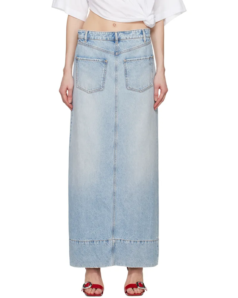SPORTMAX Blue Faded Denim Maxi Skirt 9