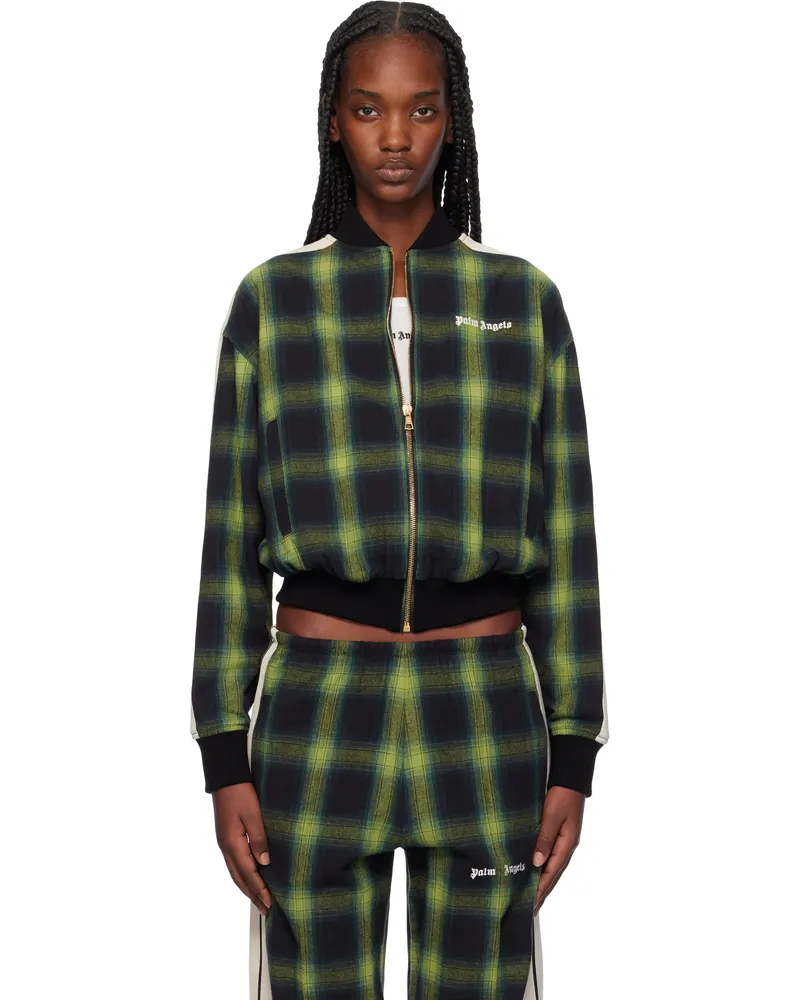 Palm Angels Green Checked Bomber Jacket Green