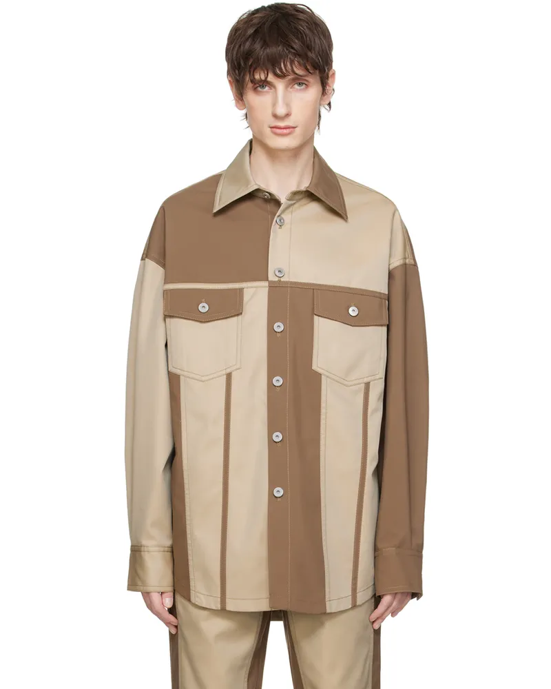 Feng Chen Wang Brown & Beige Paneled Jacket Khaki