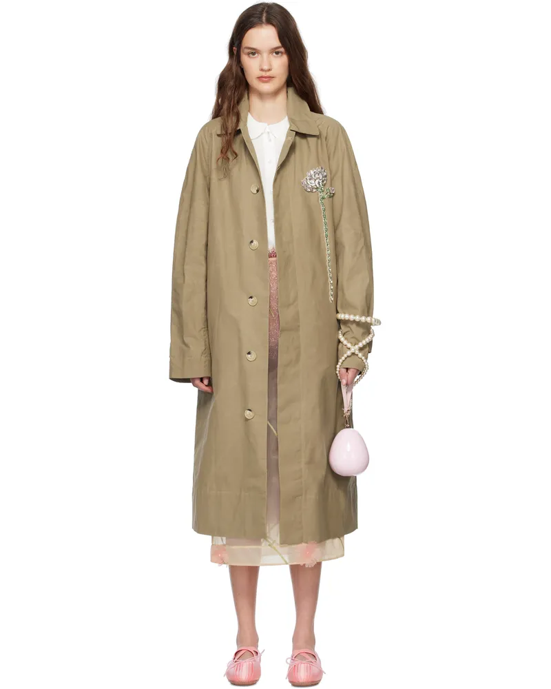 Simone Rocha Beige Embellished Carnation Car Coat Stone