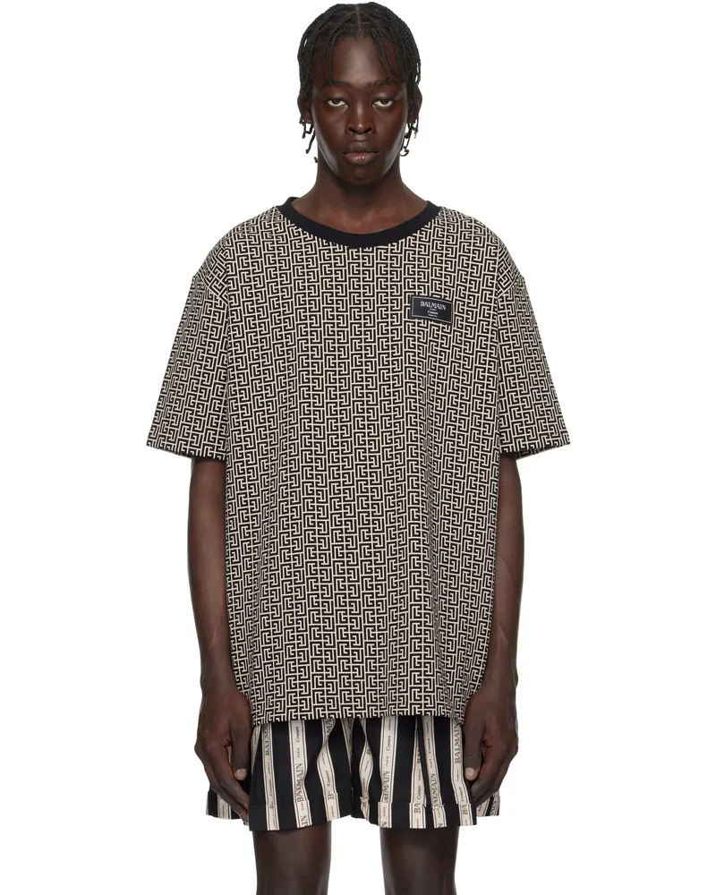 Balmain Black & White 'PB' Labyrinth T-shirt Gfe