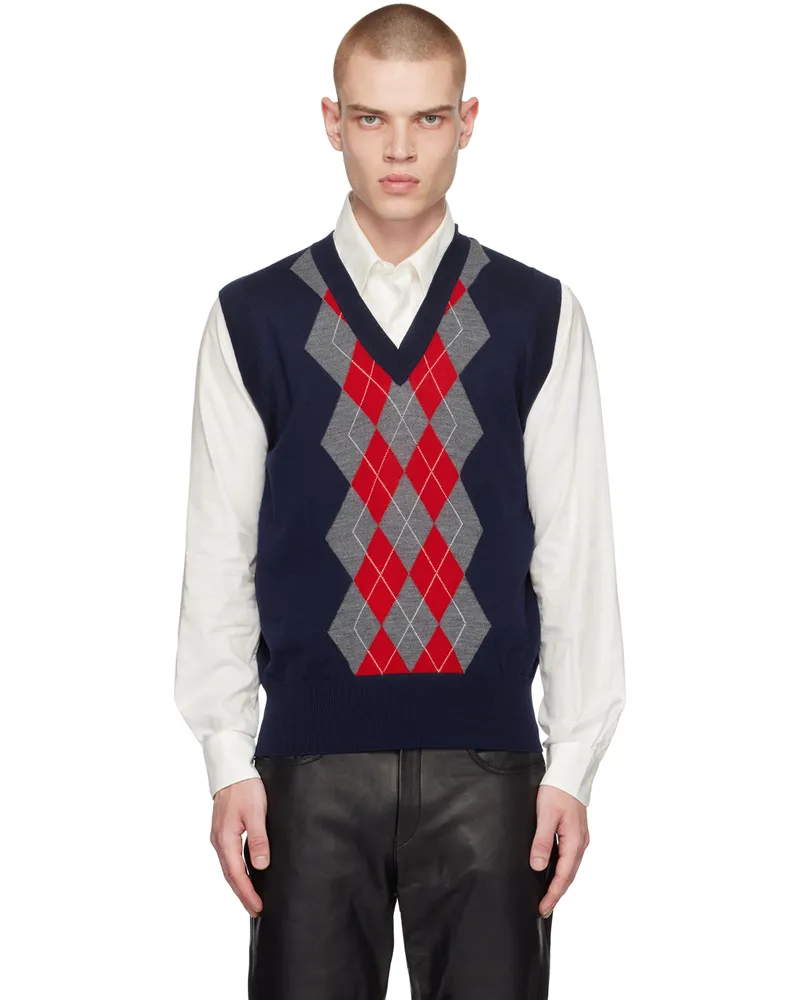 AMI Paris Navy Argyle Vest Navy