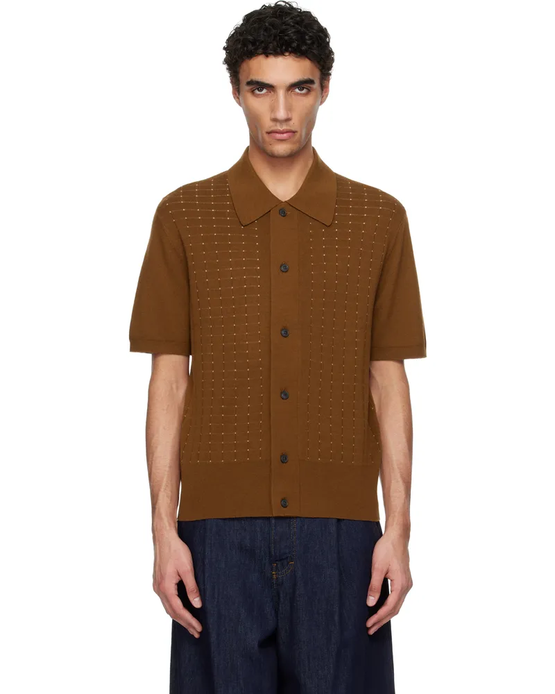 Tiger of Sweden Brown Araawen Merino Wool Knit Polo 1m4gold