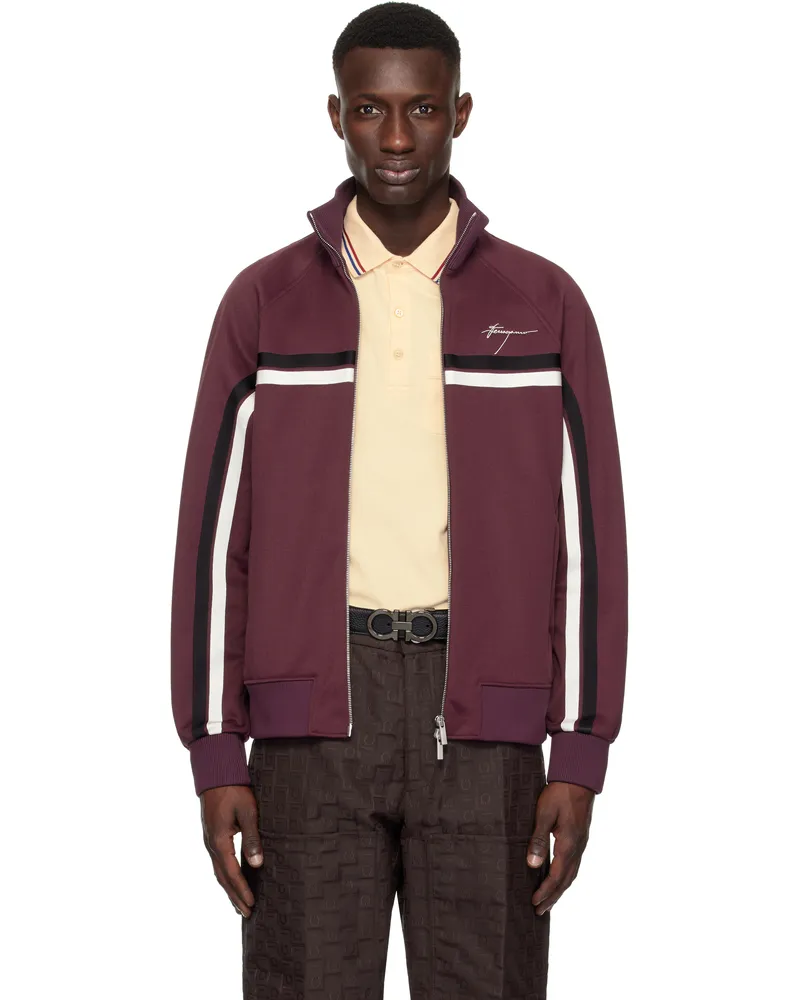 Ferragamo Burgundy Sporty Zip Up Track Jacket Oxblood