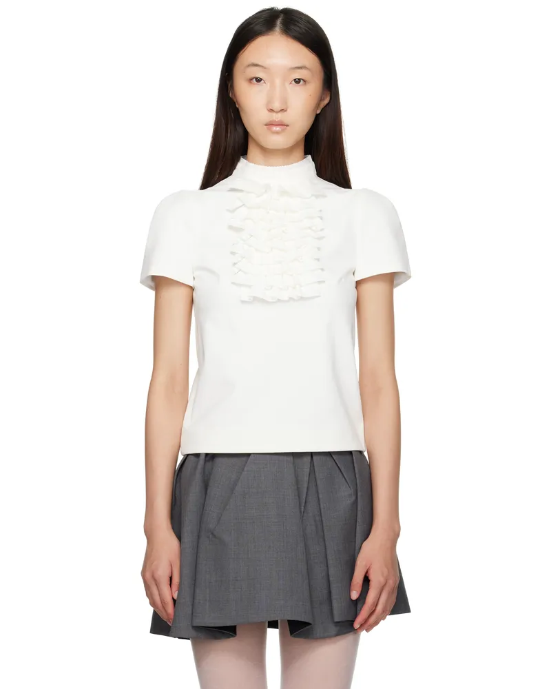 SHUSHU/TONG White Patchwork Embellished Round Collar Top Wh100