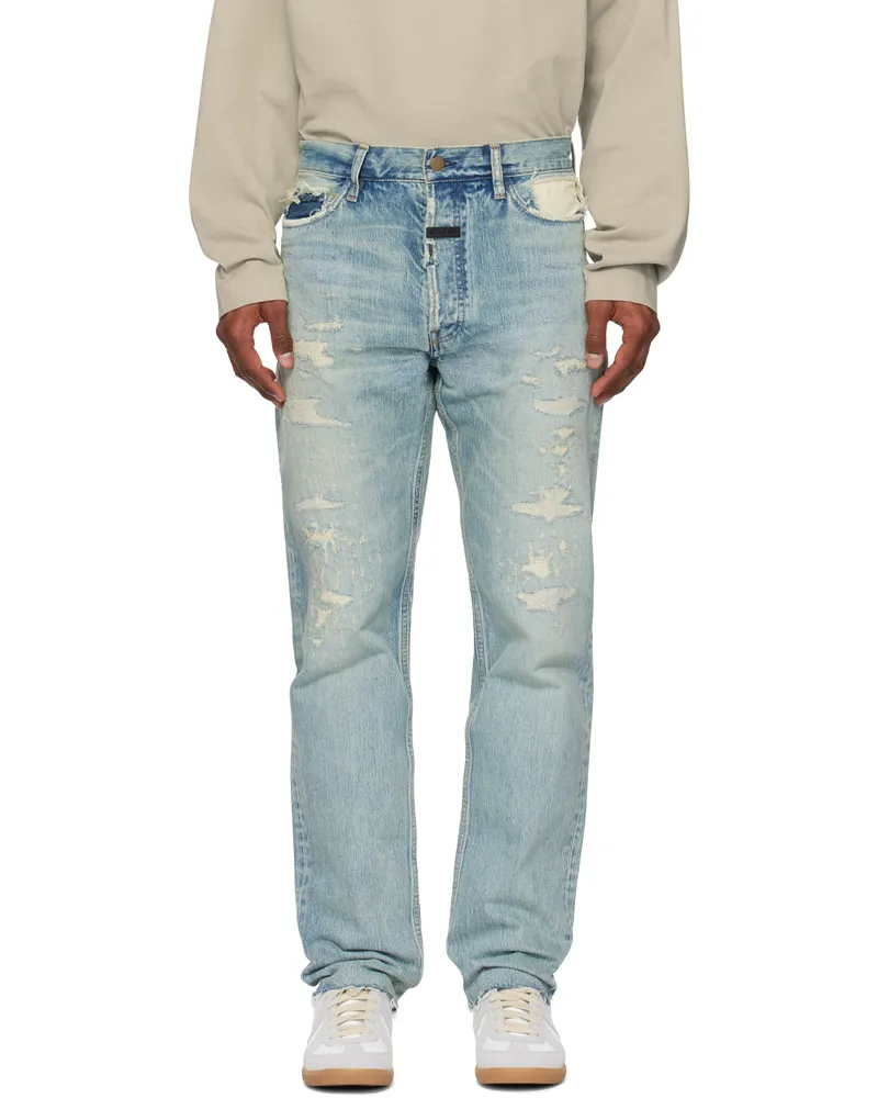 Fear of God Blue Repaired Classic 5 Pocket Jeans Repaired