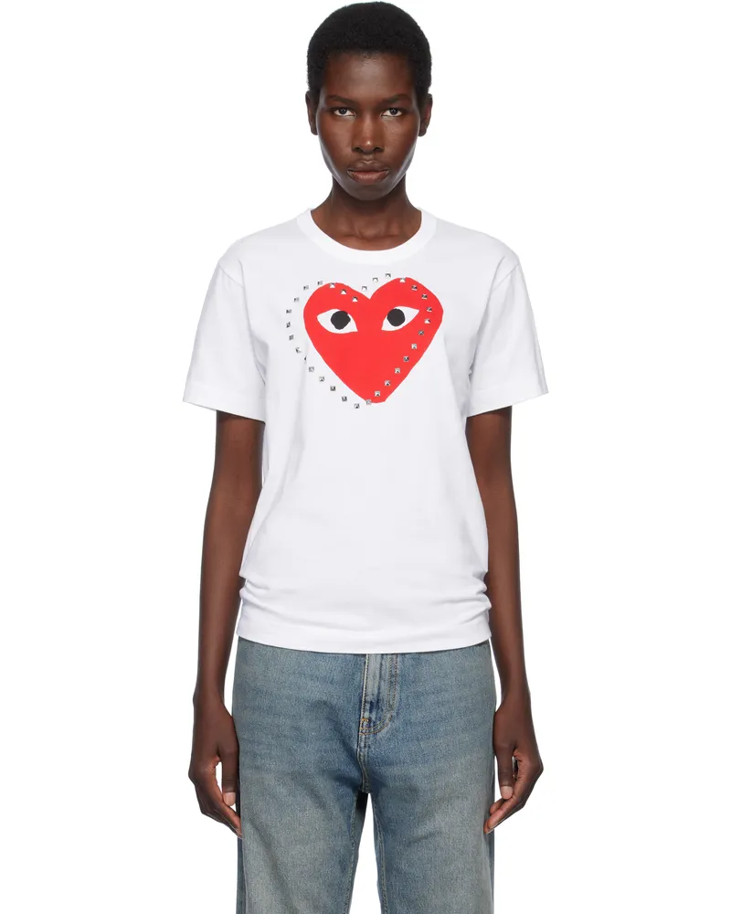 Comme des Garçons White Stud Print Red Heart T-shirt 1