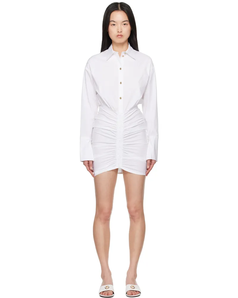 Versace Jeans White Ruched Shirt Minidress E003