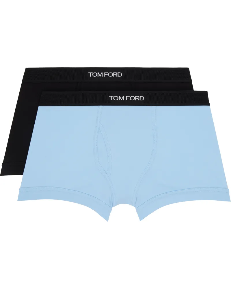 Tom Ford Two-Pack Black & Blue Cotton Boxer Briefs Black