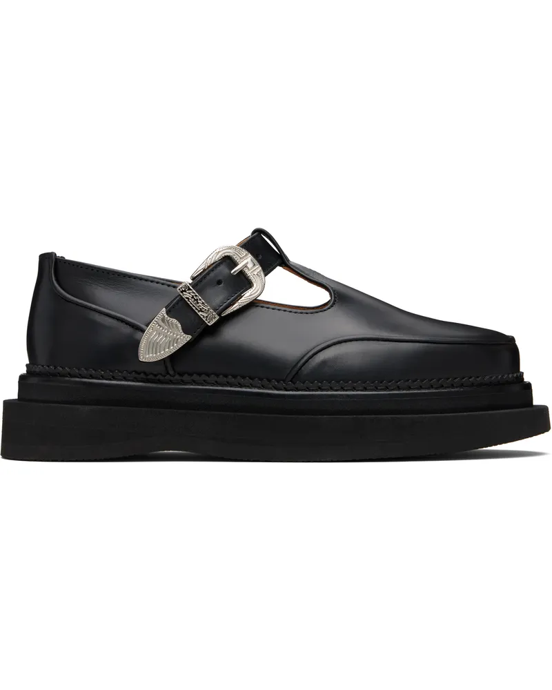 Toga Black Hard Leather Loafers Black