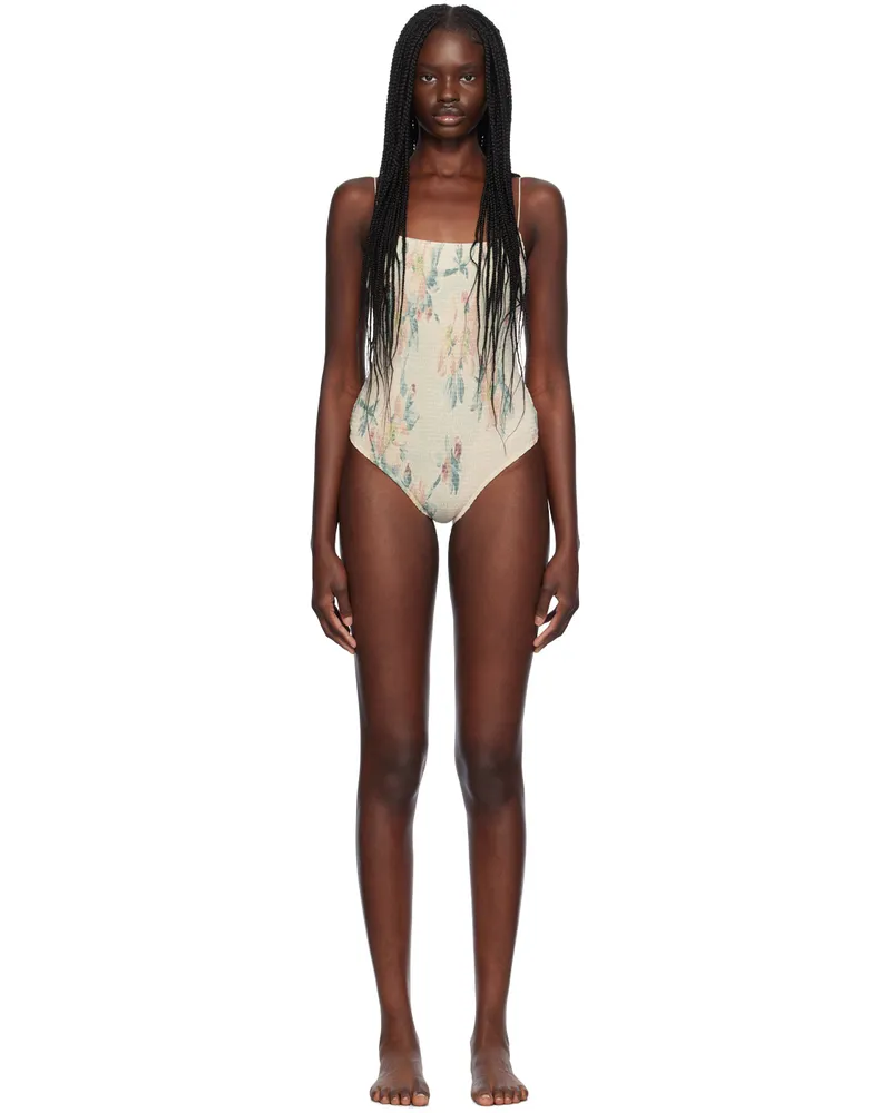 Totême Off-White Smocked One-Piece Swimsuit 201