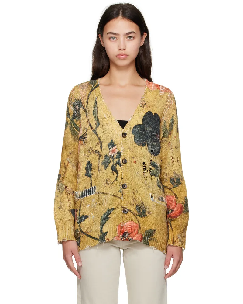 R13 Yellow Printed Boyfriend Cardigan Ochre
