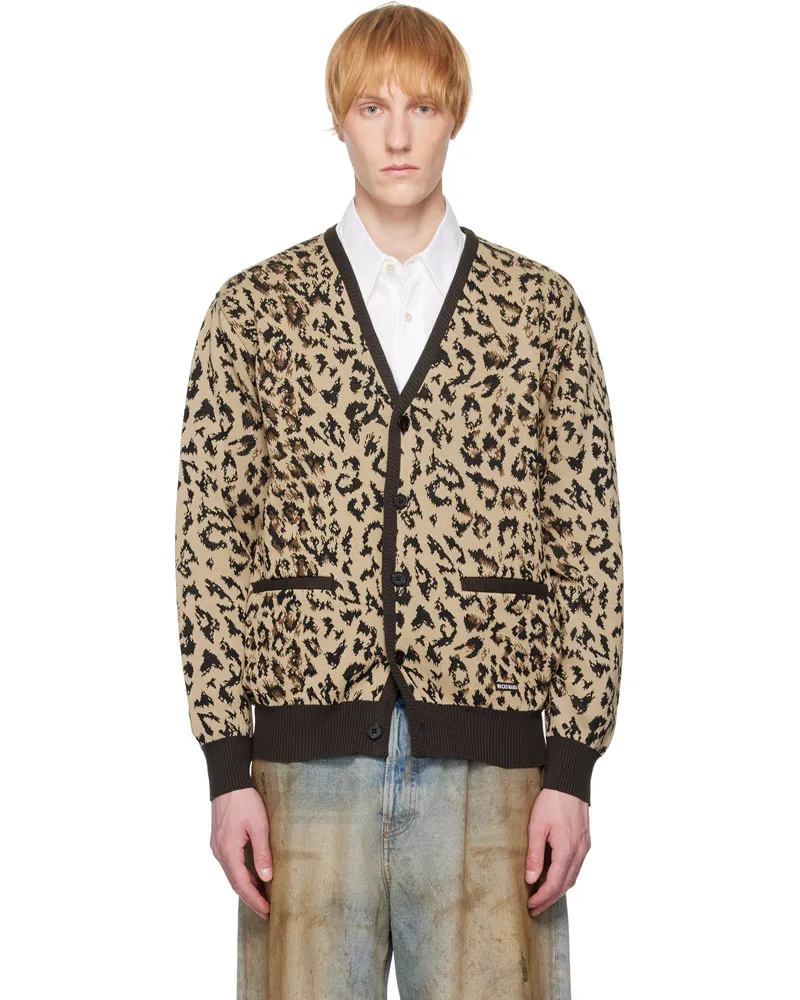 Wacko Maria Beige Leopard Jacquard Knit Cardigan Beige
