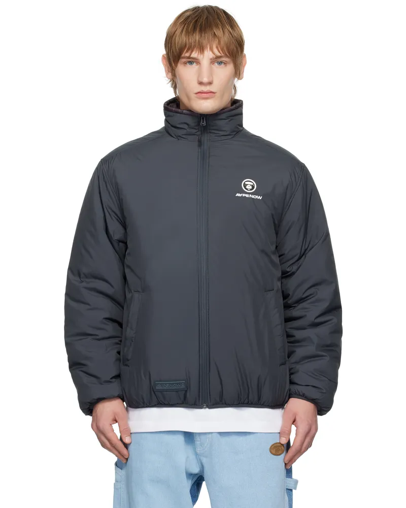 AAPE by A Bathing Ape Gray 'AAPE NOW' Moonface Logo Zip-Up Reversible Jacket Gyd