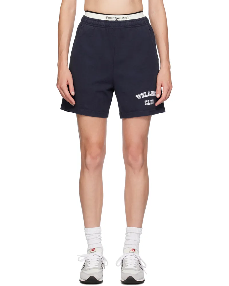 SPORTY & RICH Navy 'Wellness Club' Shorts 31
