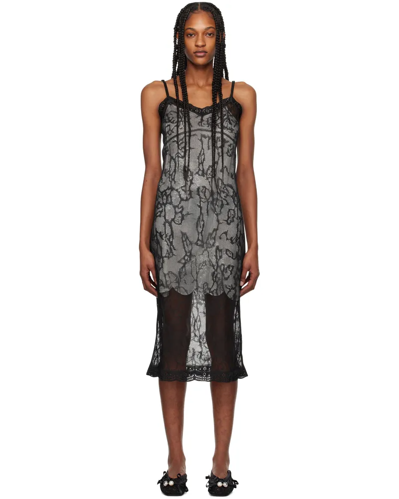 Simone Rocha Black Floral Midi Dress Black
