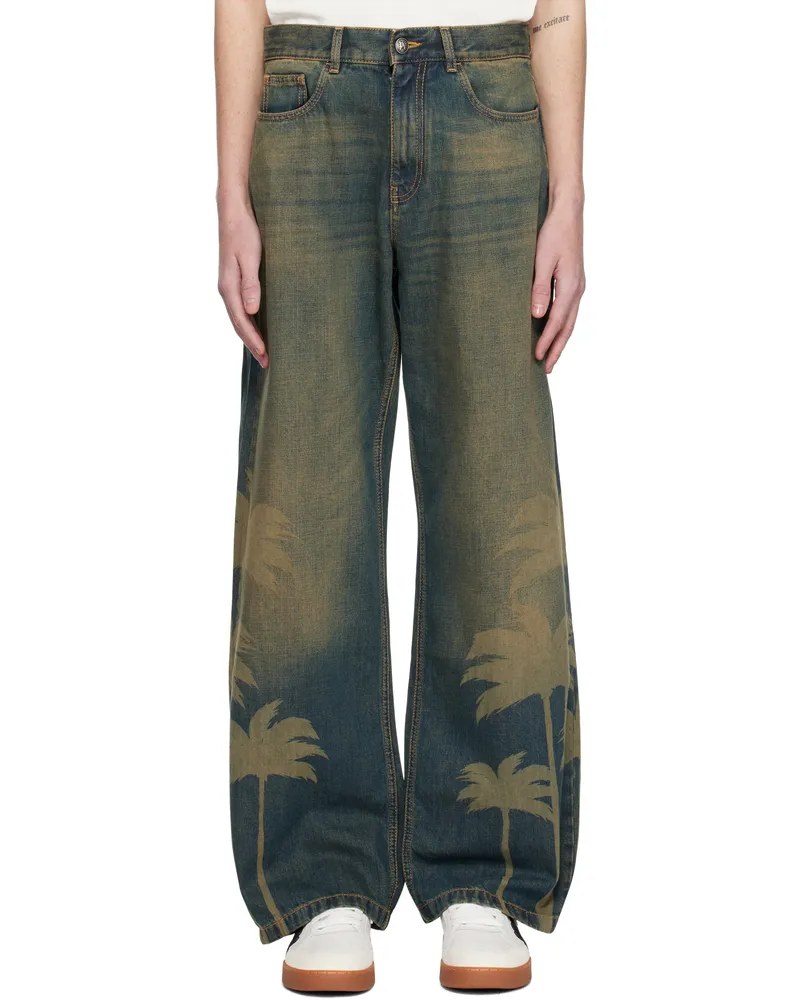 Palm Angels Blue Laser Palms Loose Jeans Brown
