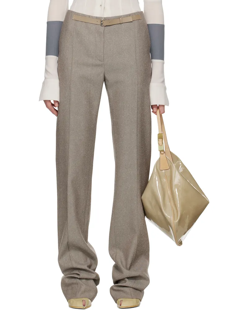Tory Burch Taupe High Waisted Wool Trousers Mountain